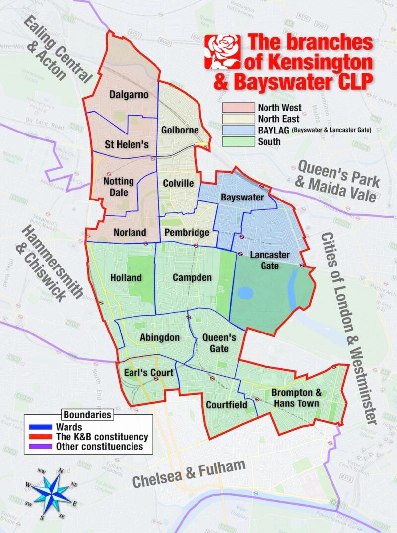 Map of Kensington & Bayswater Labour, showing its four branches
