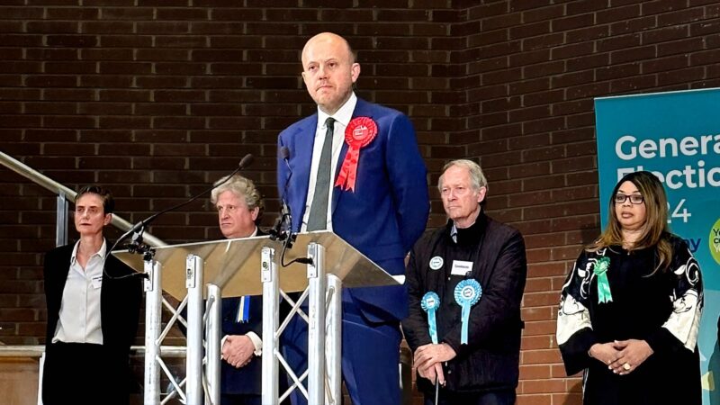 Joe Powell gives his acceptance speech in Kensington Town Hall